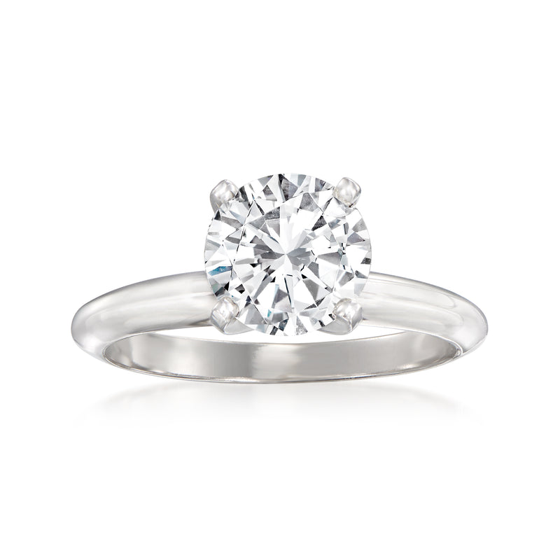 Round diamond solitaire ring in 14kt white gold, center prong-set stone