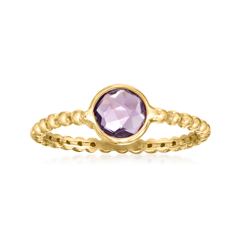 14kt yellow gold amethyst beaded ring with round faceted purple gemstone