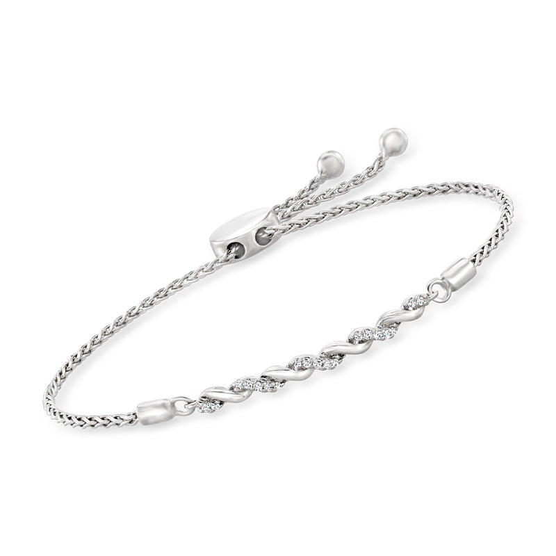 Sterling silver twisted bolo bracelet with diamond-like oval stations