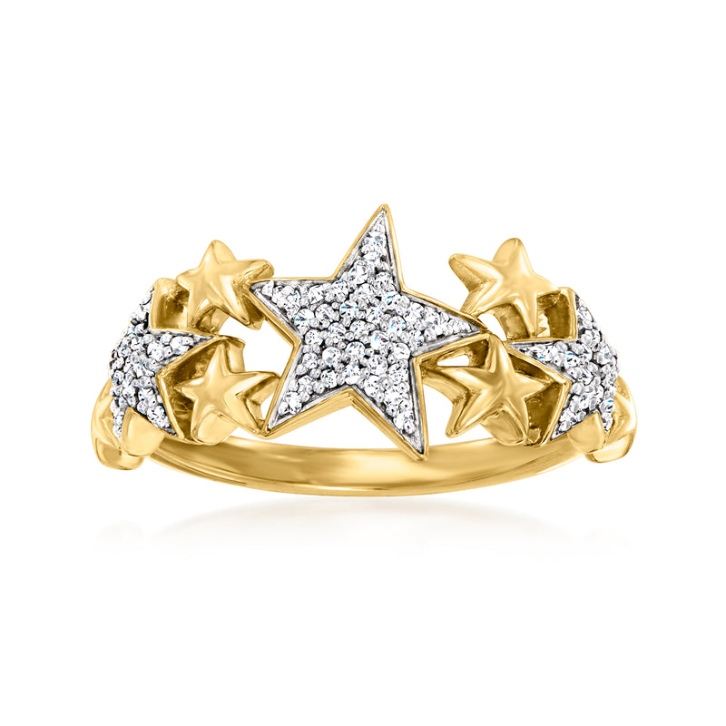 Star cluster diamond ring in 14kt yellow gold with pave round diamonds