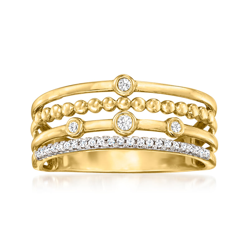 14kt yellow gold multi-row diamond bezel ring with three sparkle rows