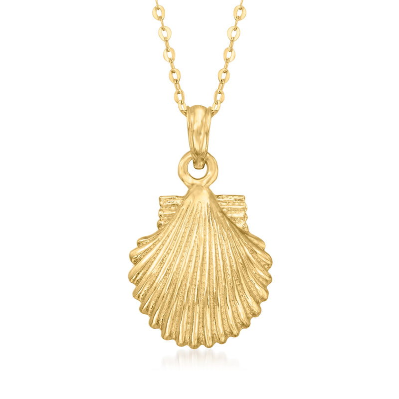 10kt yellow gold scallop shell pendant necklace with chain