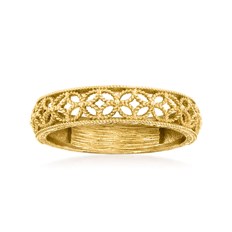 Gold-tone filigree floral band ring with raised textured top