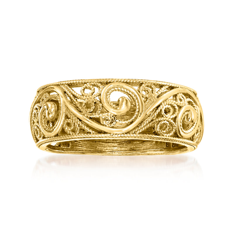 Gold over sterling ring with ornate scrollwork band