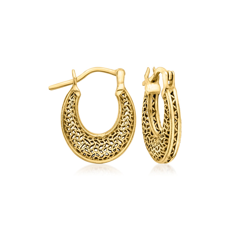 Gold over sterling filigree hoop earrings, gold-tone openwork hoops