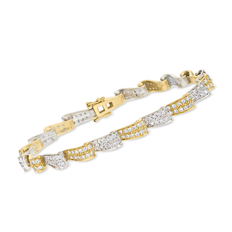 Two-tone gold diamond wave-link bracelet