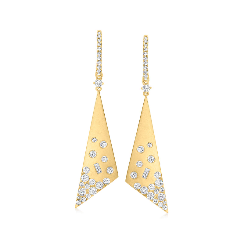 Diamond gradient triangle drop earrings in 18kt yellow gold