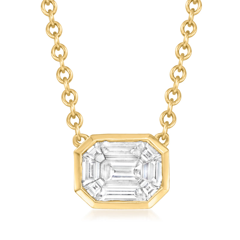 18kt yellow gold baguette diamond pendant necklace with octagonal center stone