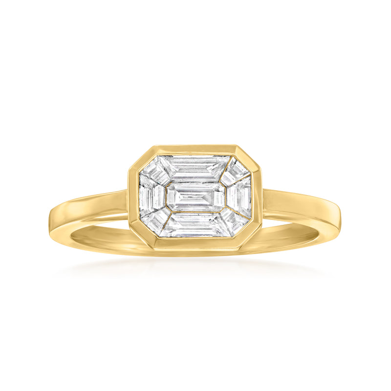 18kt yellow gold baguette diamond cluster ring with rectangular center stone