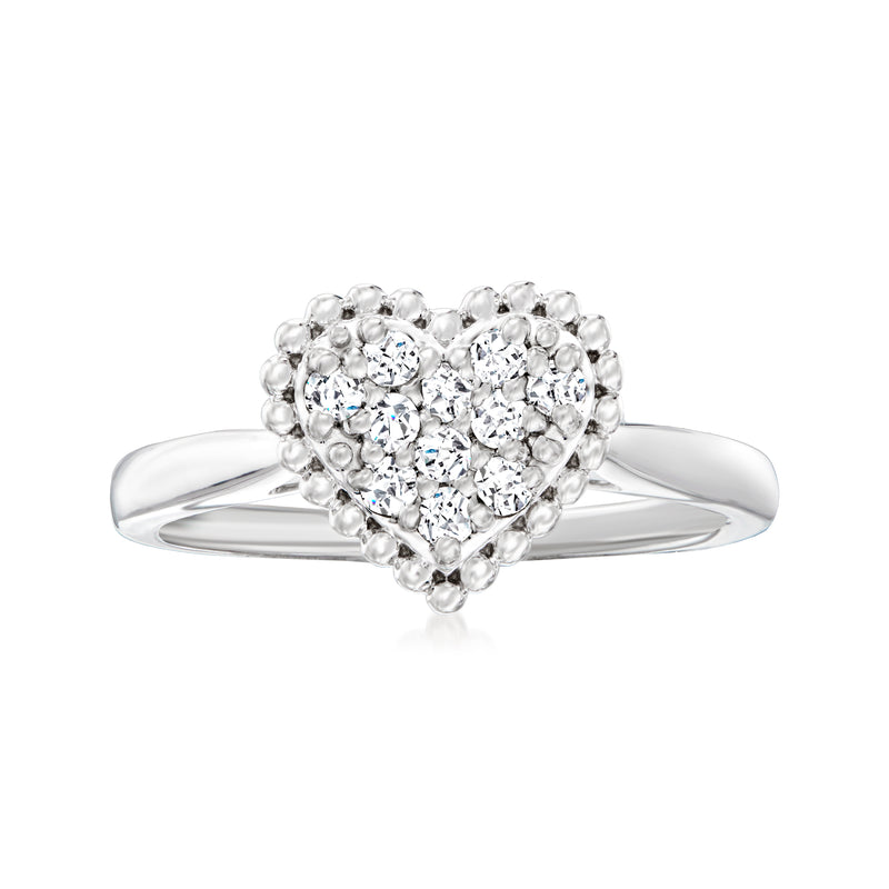 Sterling silver heart diamond ring, 0.25 ct with round stone cluster