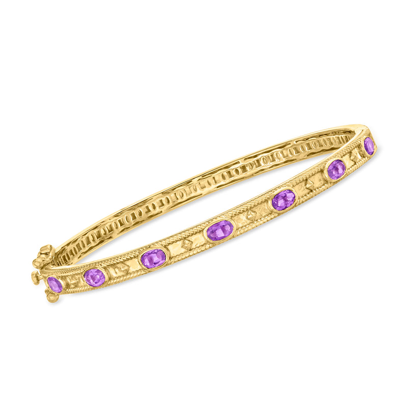18kt gold over sterling bangle bracelet with purple amethyst round stones