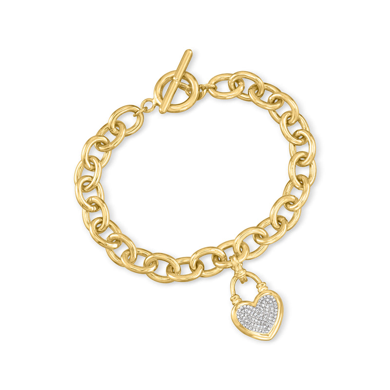 18kt gold over sterling chain bracelet with diamond heart charm and toggle clasp