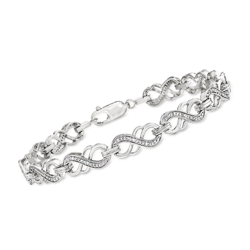 Sterling silver infinity-link bracelet with diamond accents and secure clasp