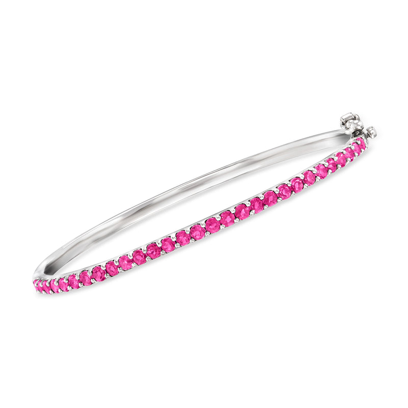 Sterling silver bangle bracelet with pink topaz stones