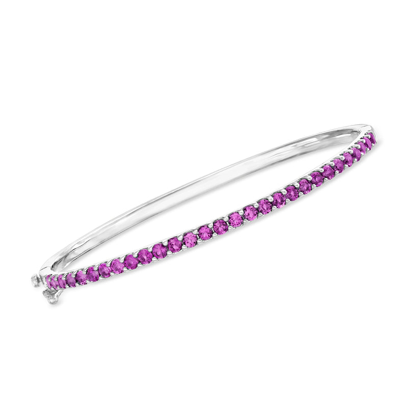 Sterling silver amethyst tennis bangle bracelet with purple round gemstones