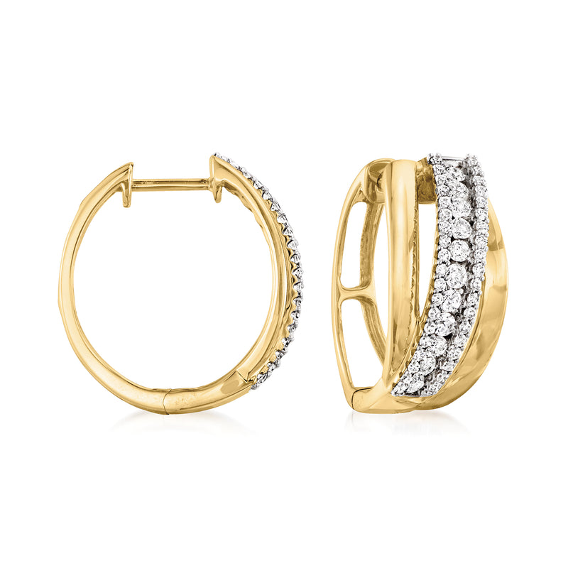 Diamond crossover hoop earrings in 14kt yellow gold