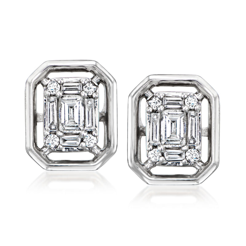 Sterling silver diamond cluster post earrings with square-cut center stones