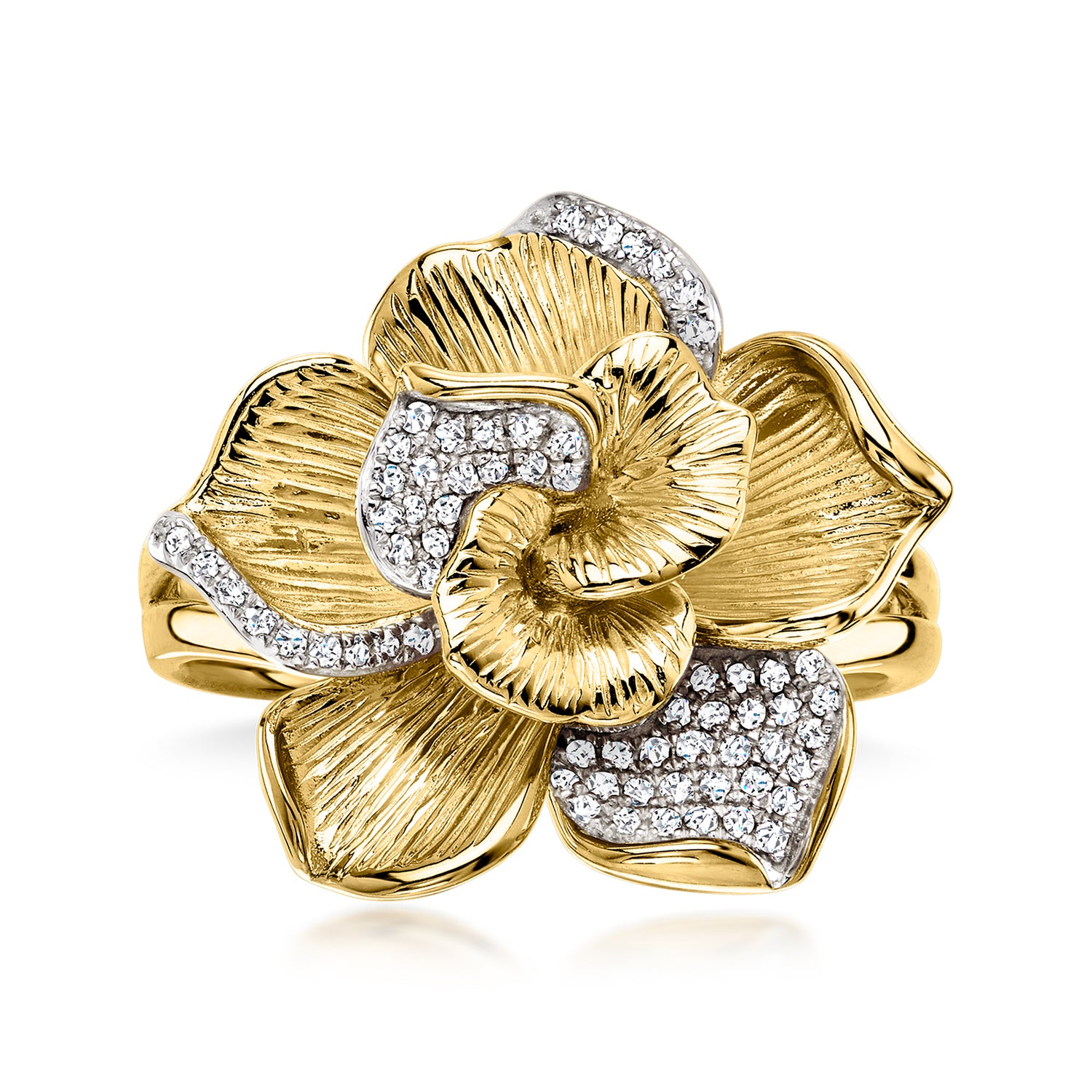 .14 ct. t.w. Diamond Flower Ring in 18kt Gold Over Sterling