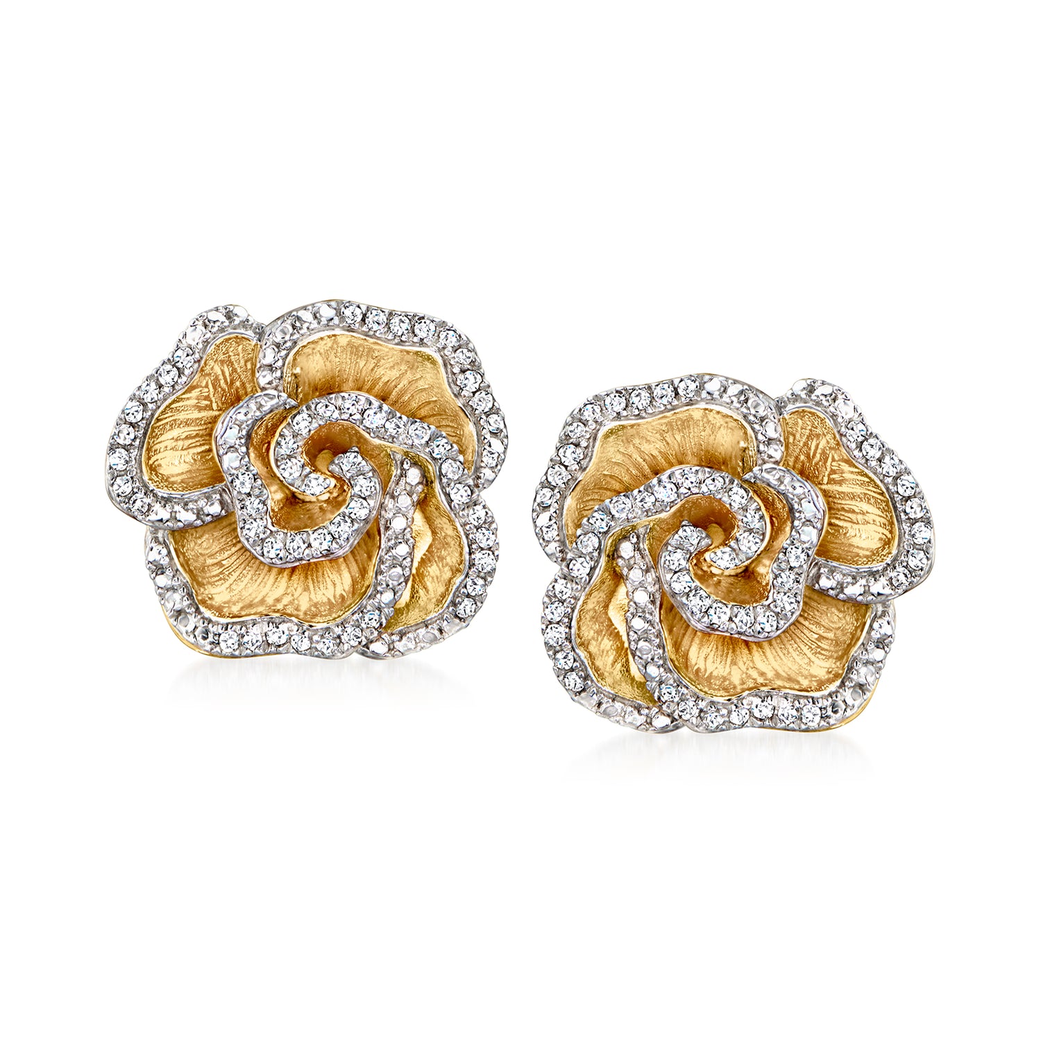 .20 ct. t.w. Diamond Flower Earrings in 18kt Gold Over Sterling