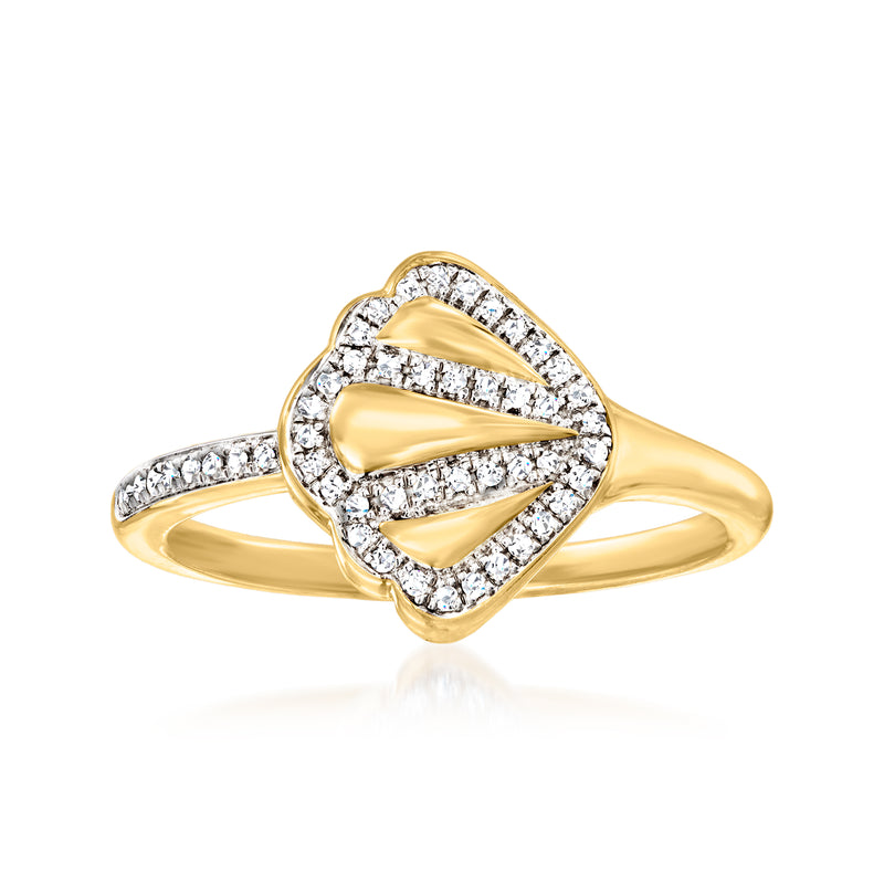 Diamond seashell ring in 18kt gold over sterling with pavé diamonds