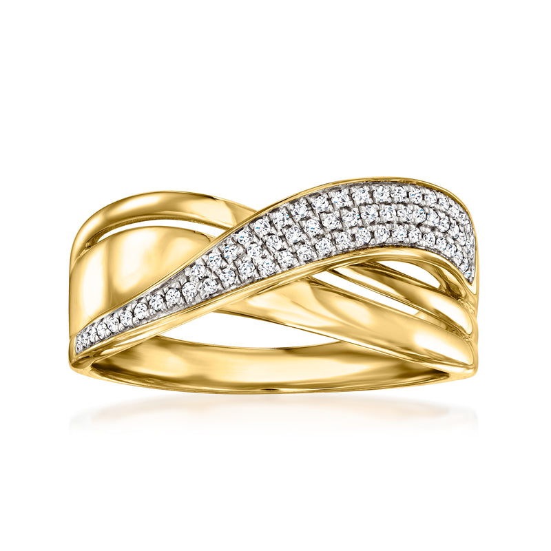 18kt gold over sterling crisscross ring with diamond pave center band