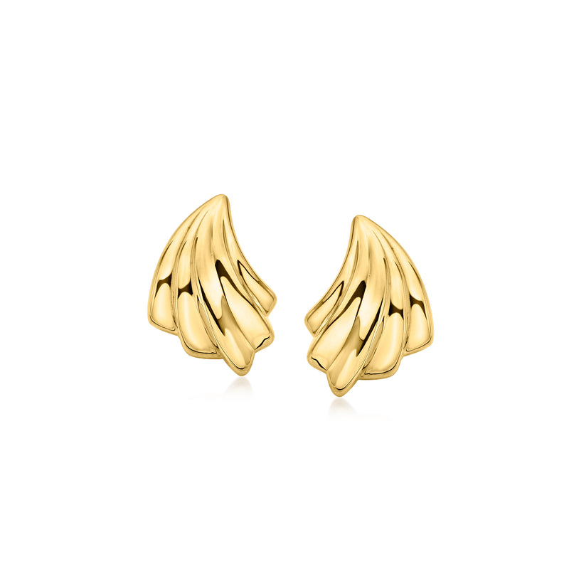 14kt yellow gold curved drop earrings with glossy shell-like curved shape