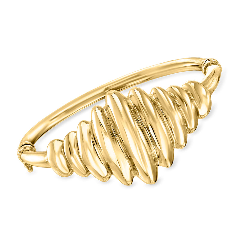 18kt gold over sterling croissant bangle bracelet, ribbed wave links
