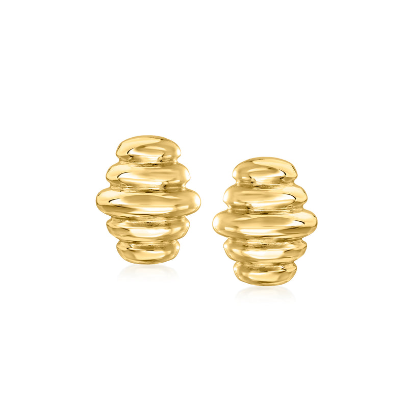Gold-tone ribbed drop earrings with rounded spiral texture