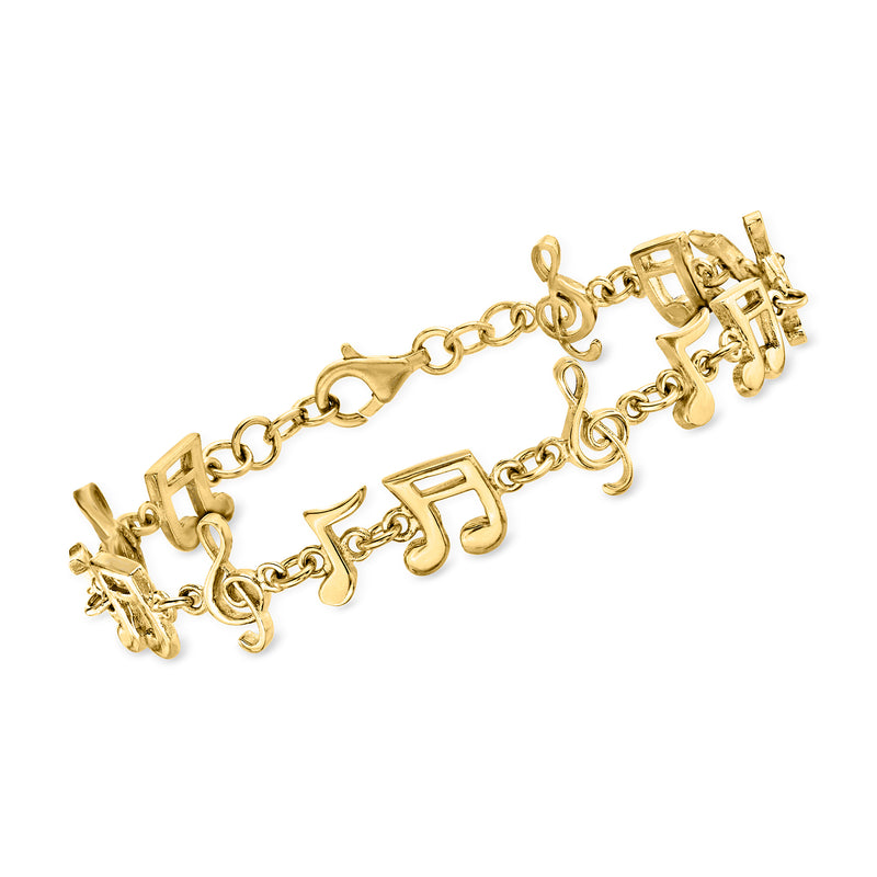 Gold-tone musical note charm bracelet with lobster clasp and chain links