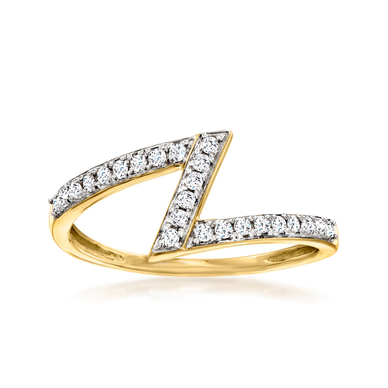 10kt yellow gold diamond zigzag ring with channel-set white stones