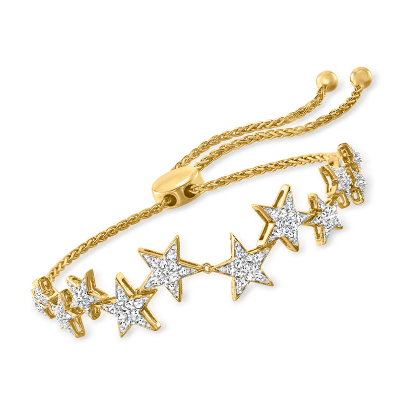 18kt gold-over-sterling bolo bracelet with five star charms and clear stones