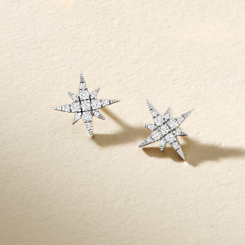 Sterling silver diamond star stud earrings