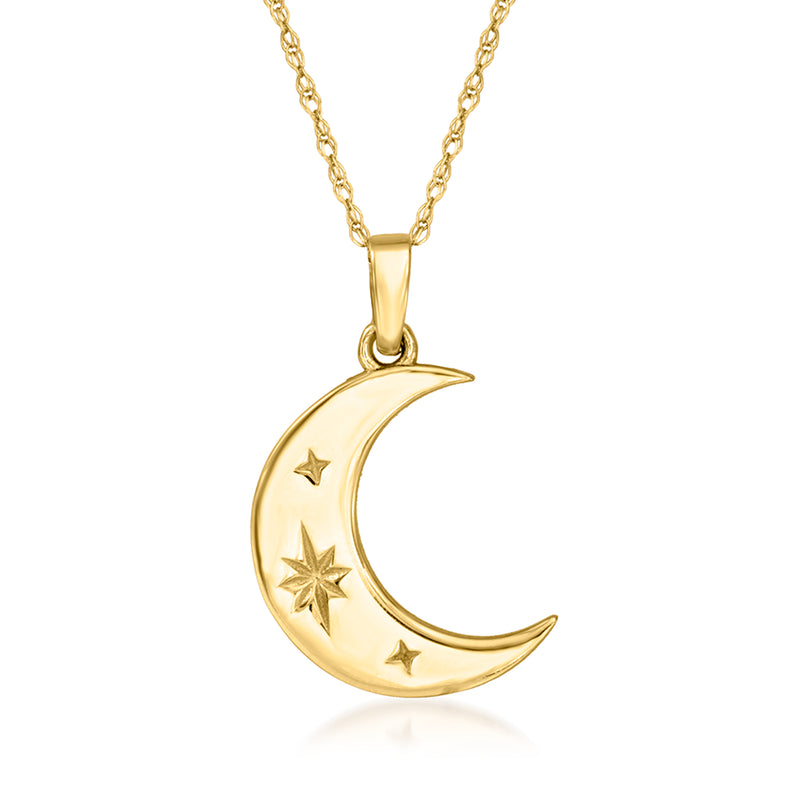 14kt yellow gold moon and star pendant necklace with open bail and chain