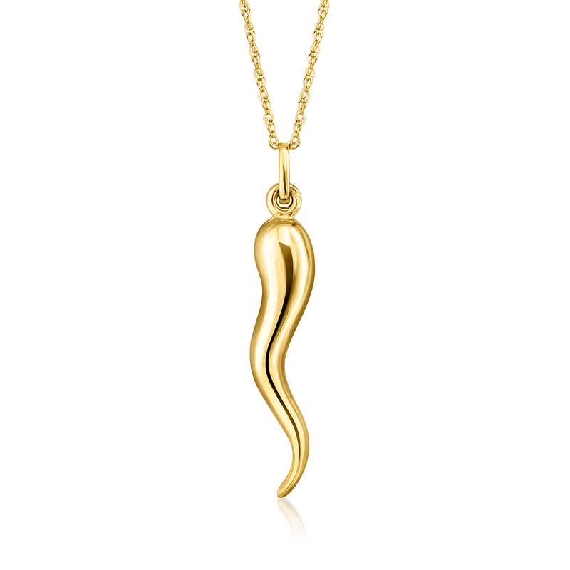 Yellow gold horn pendant necklace with curved horn charm