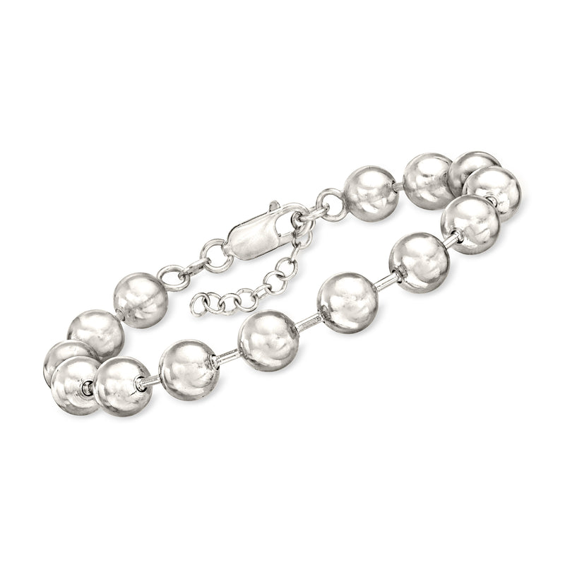 Sterling silver bead bracelet with round 8mm beads, chain links, and clasp