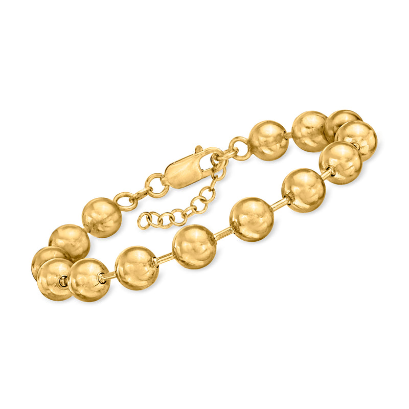 Gold over sterling bead bracelet with polished round beads and link chain