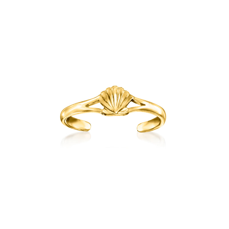 10kt yellow gold seashell toe ring with scalloped shell top