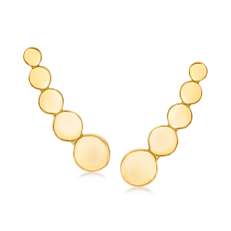 10kt yellow gold circular ear climber post earrings with domed ring links