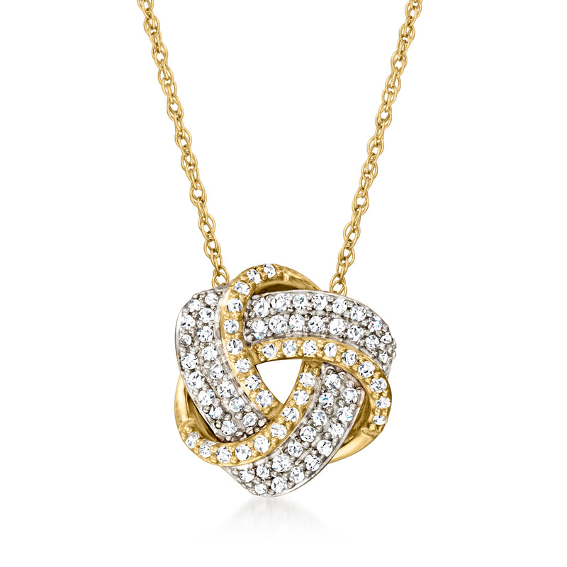 10kt yellow gold love knot diamond pendant necklace with round-cut stones