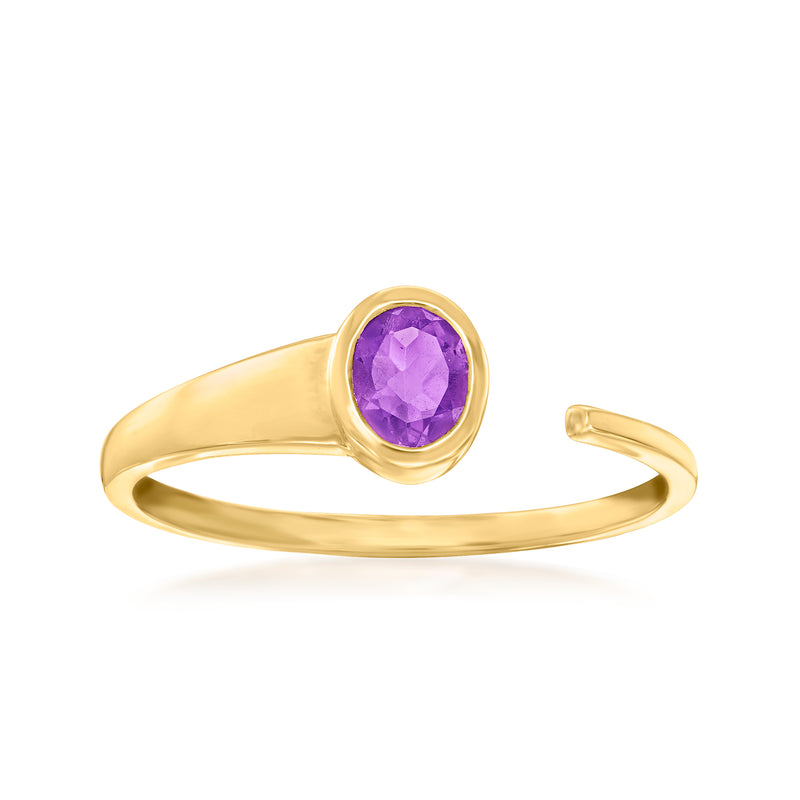 14kt yellow gold amethyst ring with oval purple gemstone bezel setting
