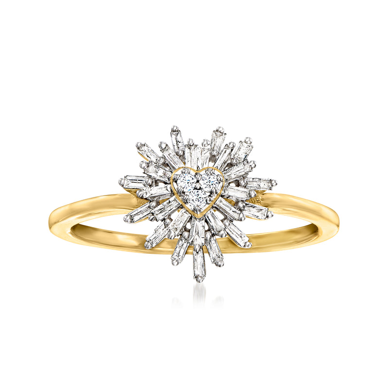 10kt yellow gold heart diamond ring with starburst halo