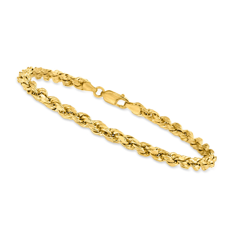 10kt yellow gold diamond-cut rope-chain bracelet with oval links and clasp