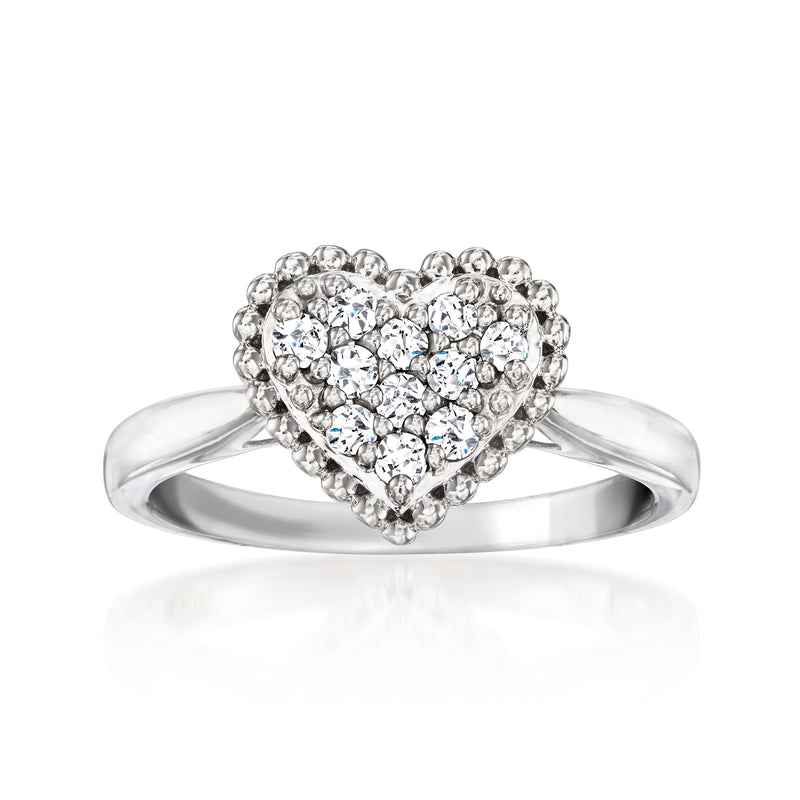 Diamond beaded heart ring in 14kt white gold