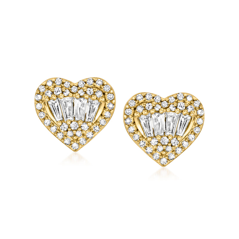 14kt yellow gold heart diamond cluster stud earrings with post backs