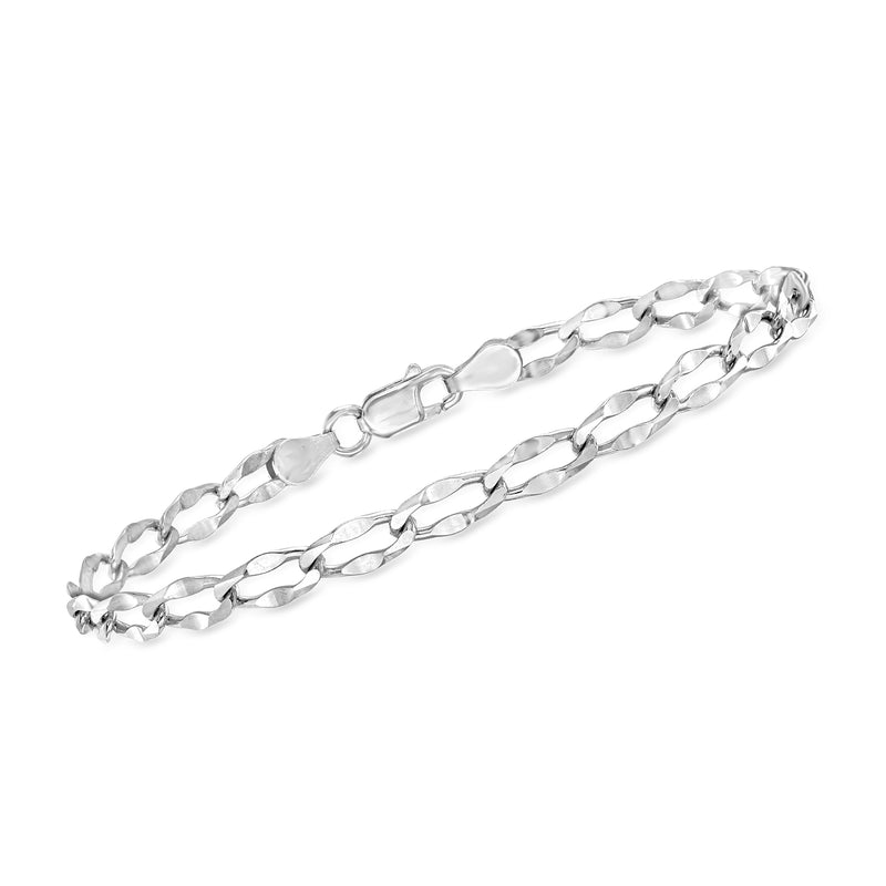 Sterling silver crimped curb-link bracelet, polished chain links