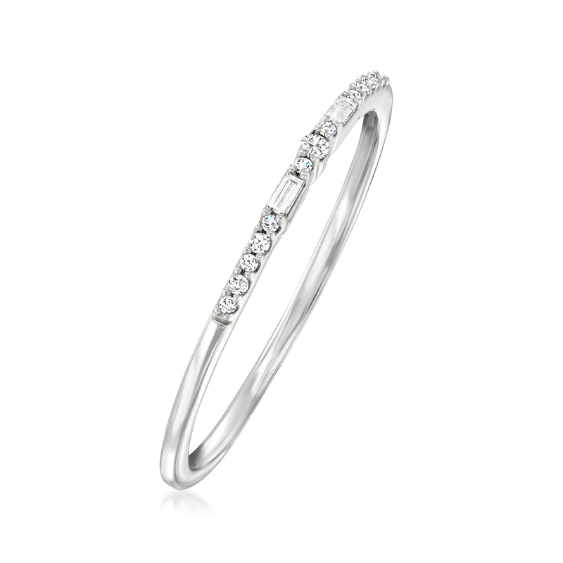 Sterling silver diamond ring with slim profile and channel-set pave stones