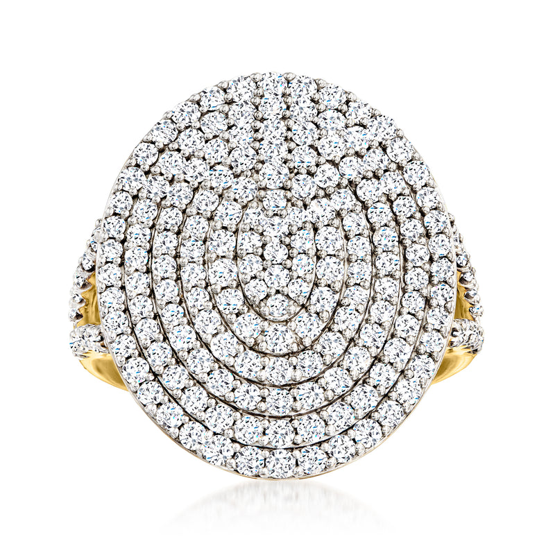 Oval diamond cluster ring with round stones, 18kt gold over sterling band