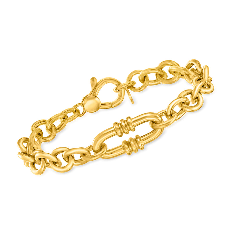 Gold-tone paper clip link cable-chain bracelet with polished round accents