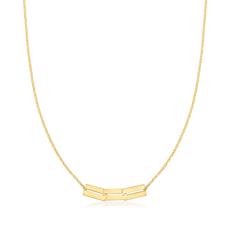 14kt yellow gold rectangular-link necklace with polished links and chain