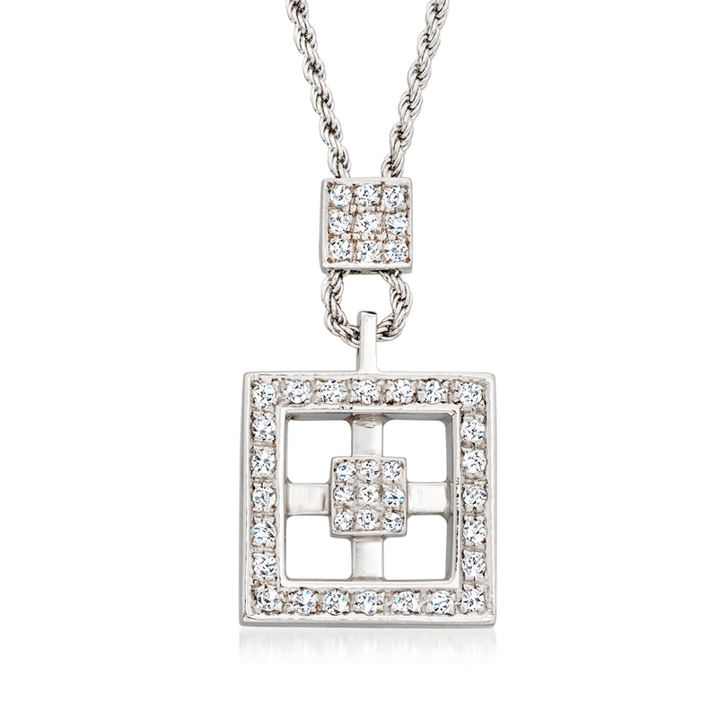 Square diamond pendant necklace in 18kt white gold, geometric frame with center stone